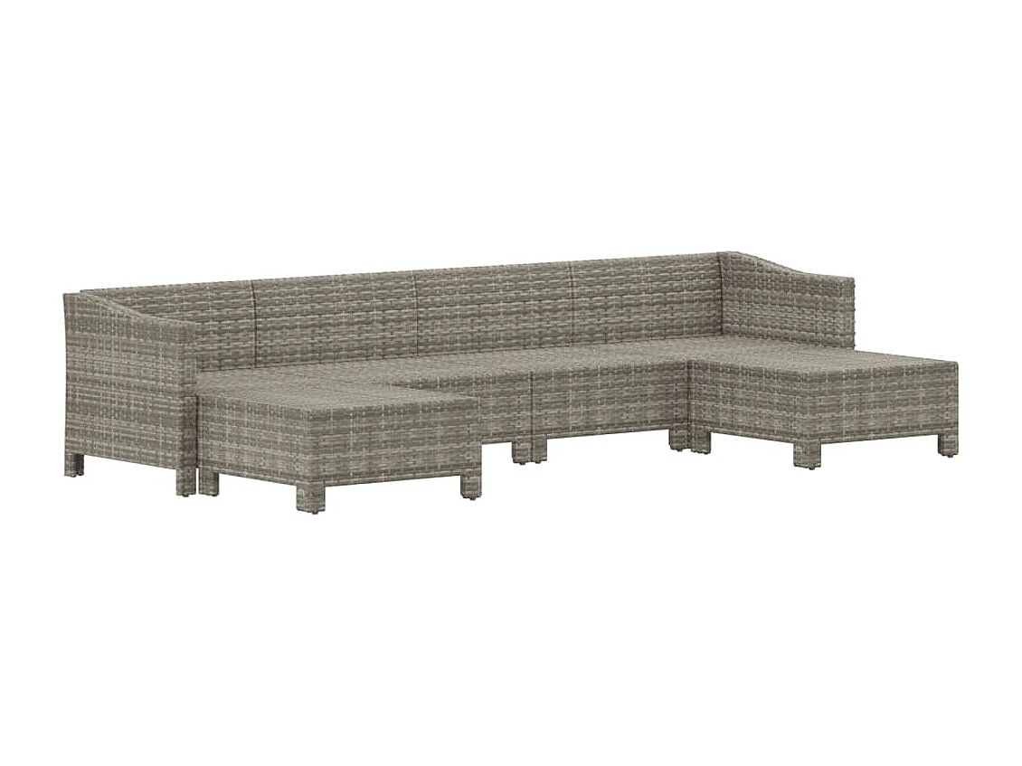 6-tlg. Garten-Lounge-Set mit Kissen Grau Poly Rattan