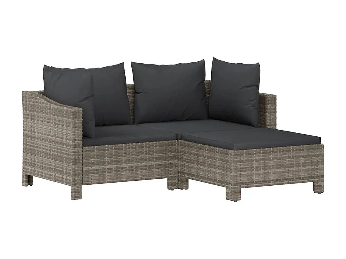 6-tlg. Garten-Lounge-Set mit Kissen Grau Poly Rattan