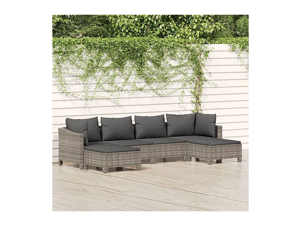 Set de muebles de jardín 6 pzas y cojines ratán sintético gris