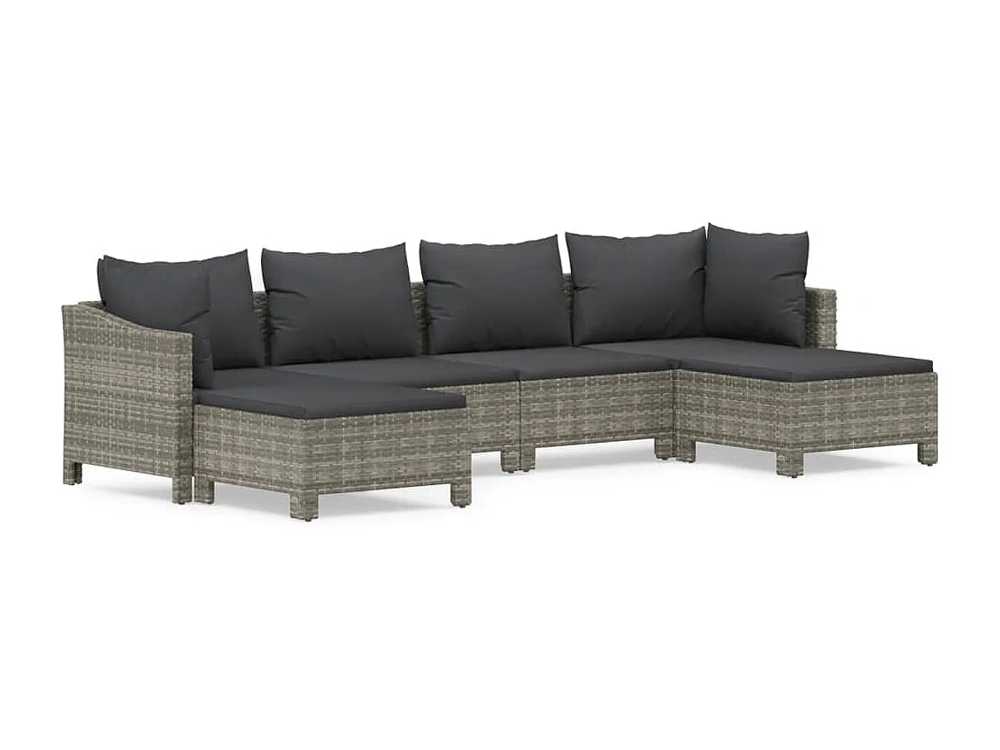 Set Divani da Giardino 6 pz con Cuscini in Polyrattan Grigio