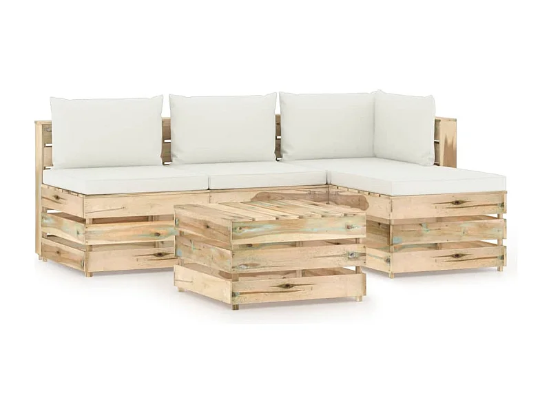 Salon de jardin 5 pcs avec coussins vert bois imprégné