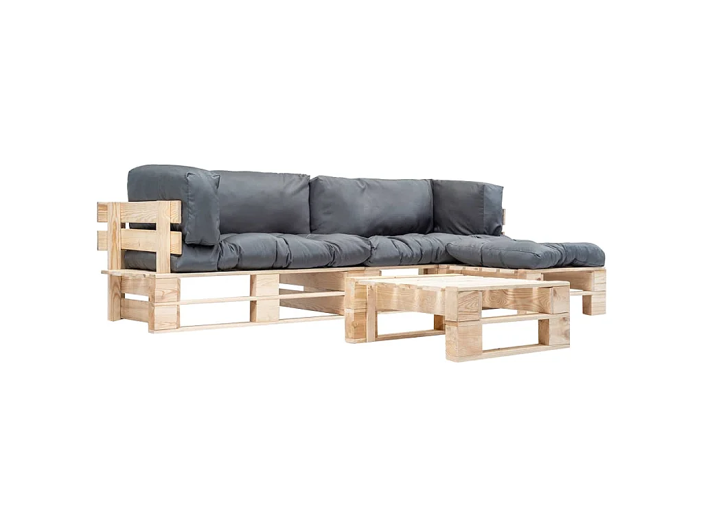 Muebles de palets de jardín con cojines arena 4 piezas madera