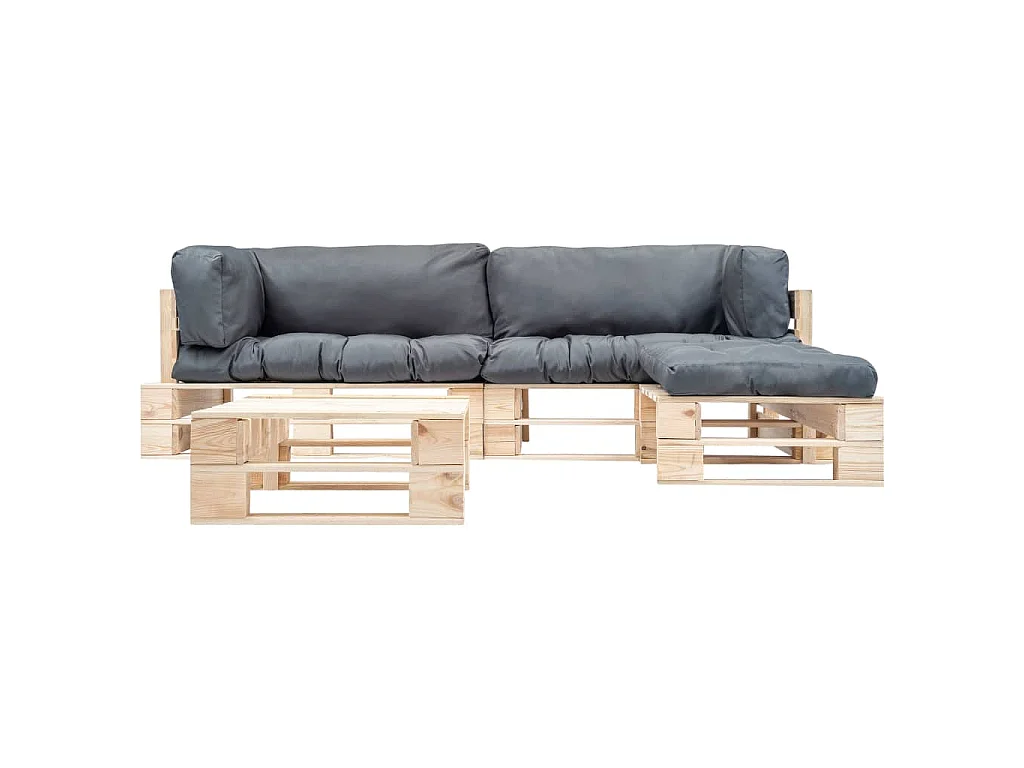 Muebles de palets de jardín con cojines arena 4 piezas madera