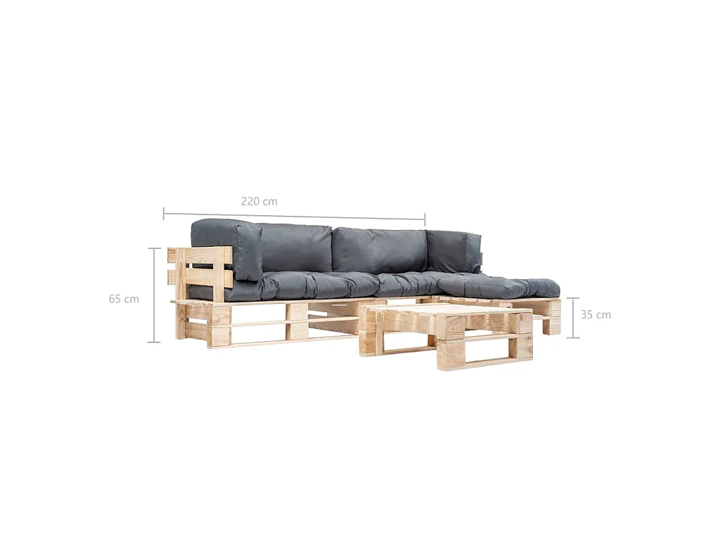 Muebles de palets de jardín con cojines arena 4 piezas madera