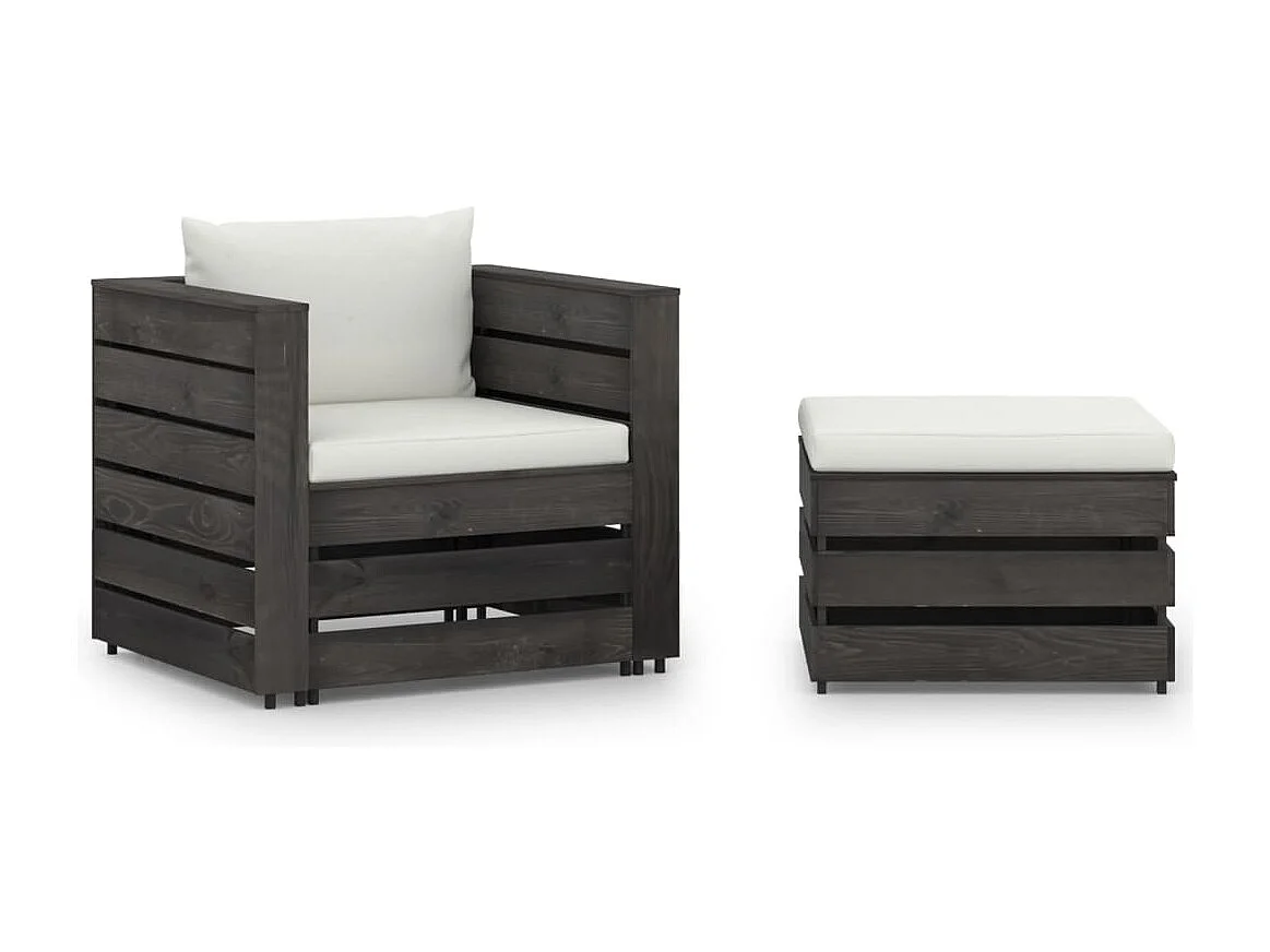 Set Salotto da Giardino 2pz con Cuscini Legno Impregnato Grigio