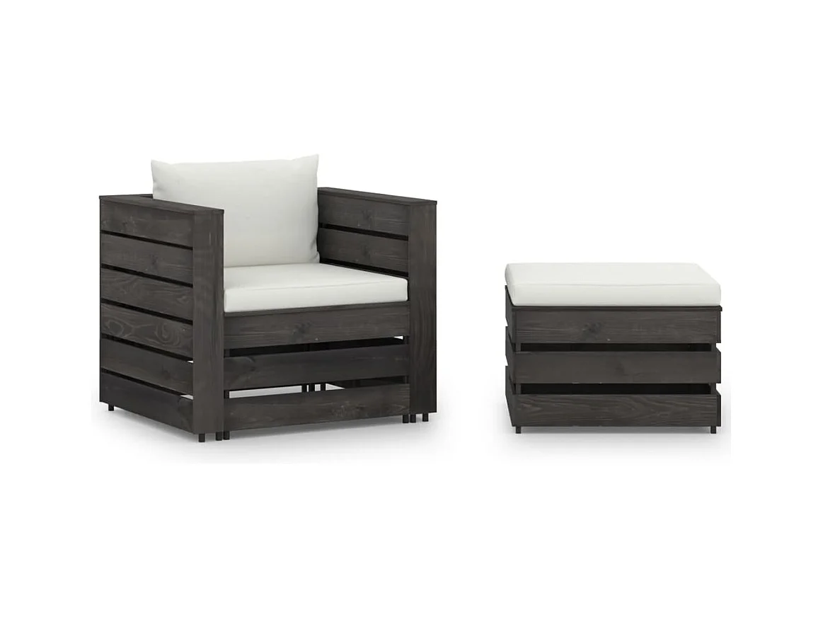 Salon de jardin 2 pcs avec coussins Bois imprégné de gris
