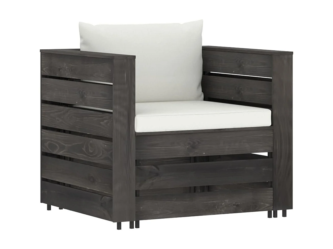 Salon de jardin 2 pcs avec coussins Bois imprégné de gris