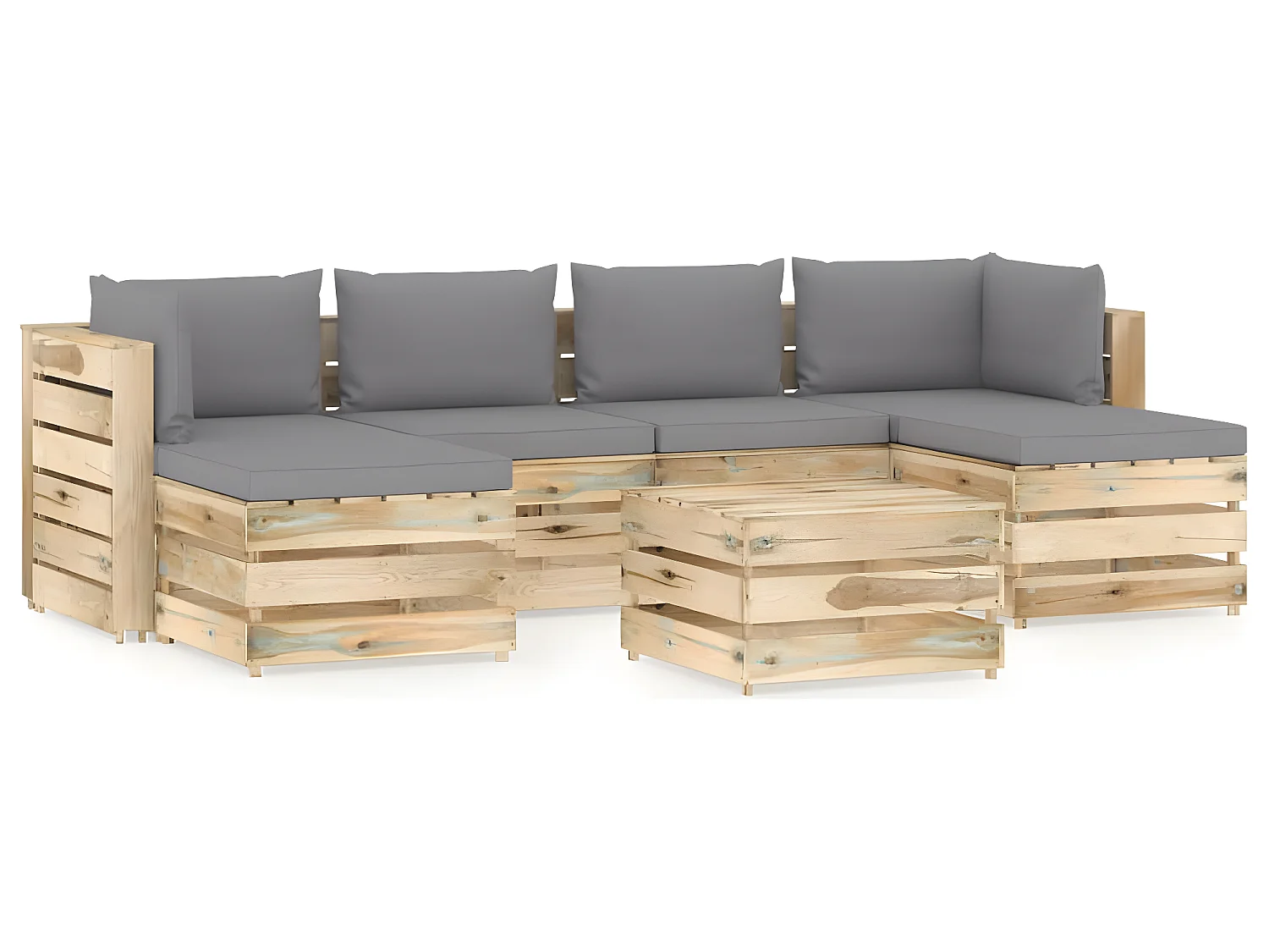 Salon de jardin 7 pcs avec coussins Bois imprégné de vert