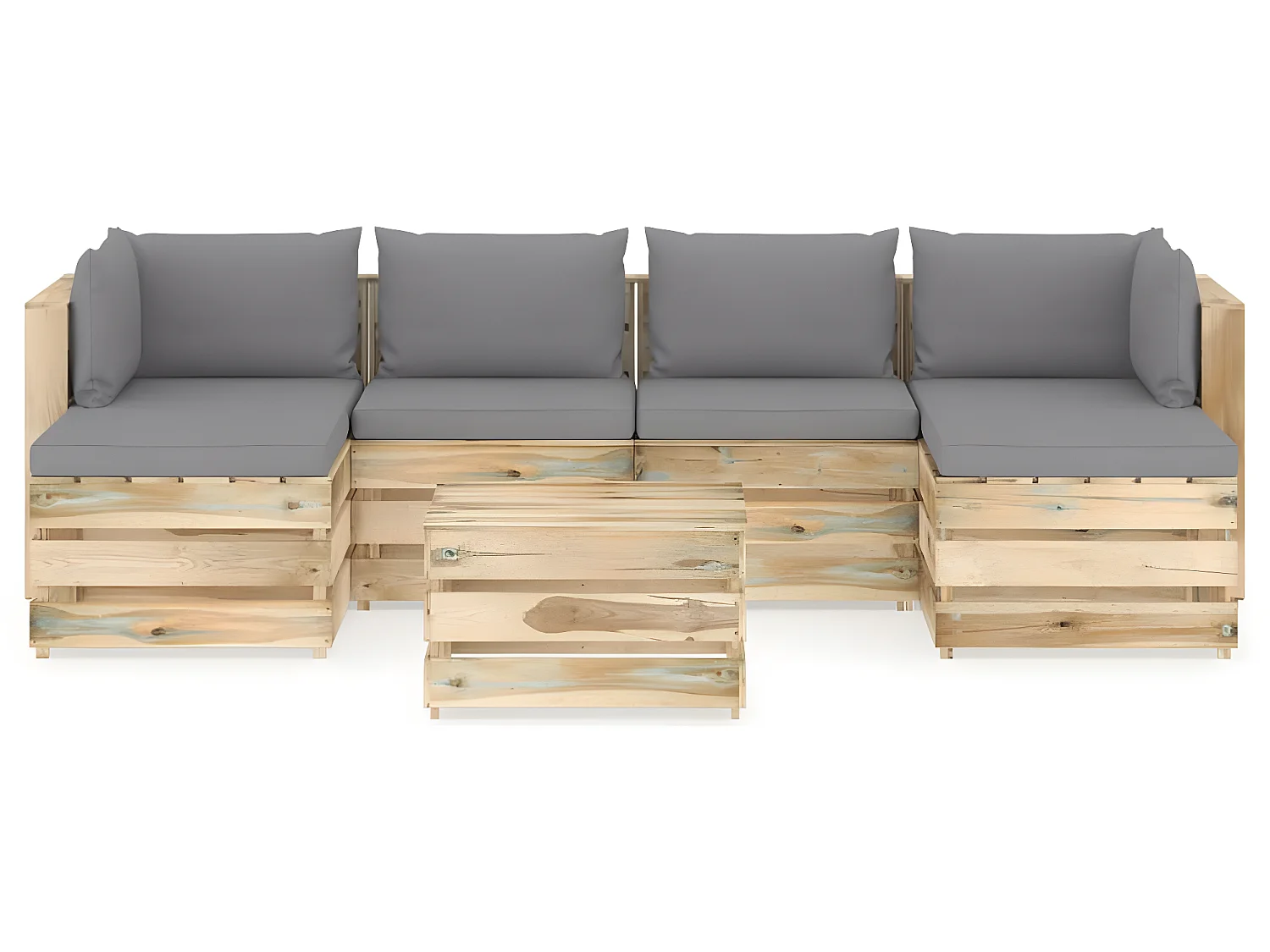 Salon de jardin 7 pcs avec coussins Bois imprégné de vert