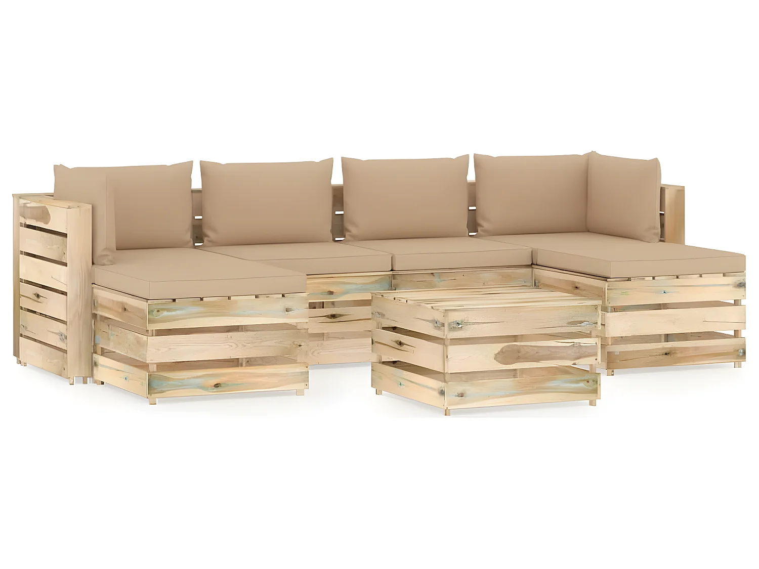 Salon de jardin 7 pcs avec coussins vert bois imprégné