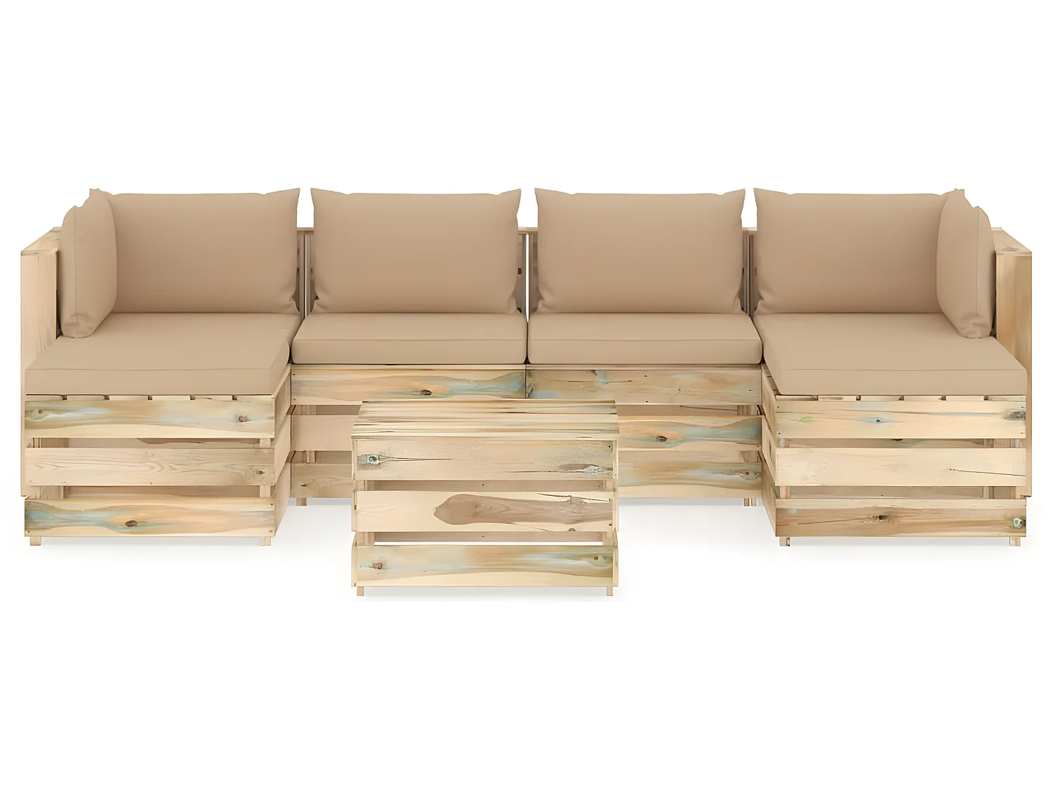 Salon de jardin 7 pcs avec coussins vert bois imprégné