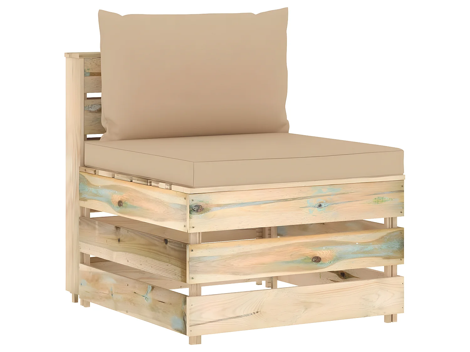 Salon de jardin 7 pcs avec coussins vert bois imprégné