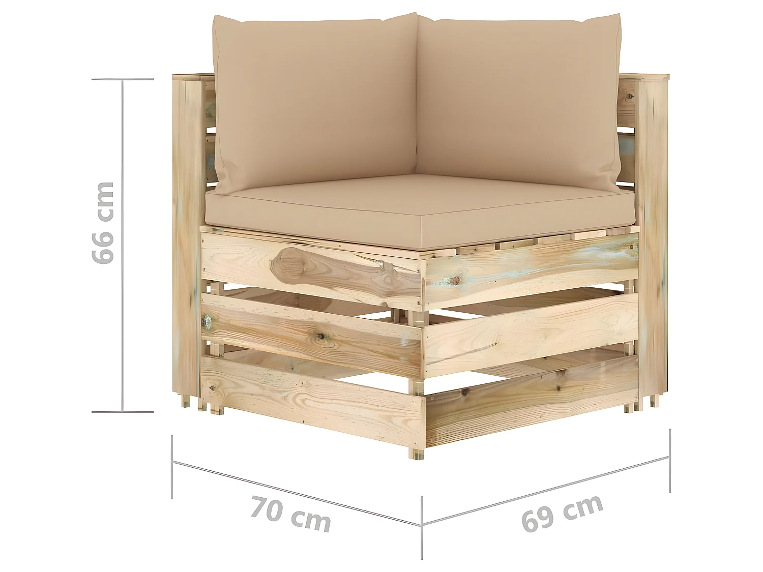 Salon de jardin 7 pcs avec coussins vert bois imprégné