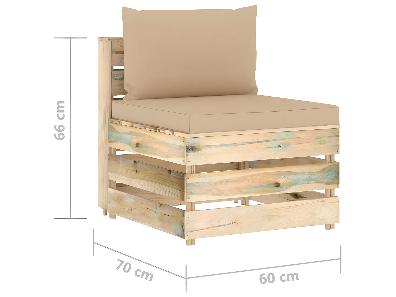 Salon de jardin 7 pcs avec coussins vert bois imprégné