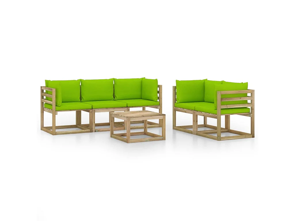 Salon de jardin 6 pcs avec coussins vert brillant