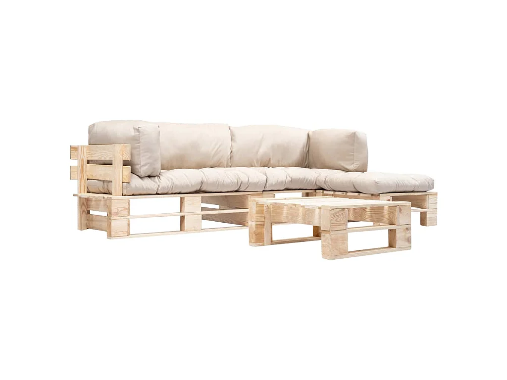 Muebles de palets de jardín con cojines arena 4 piezas madera