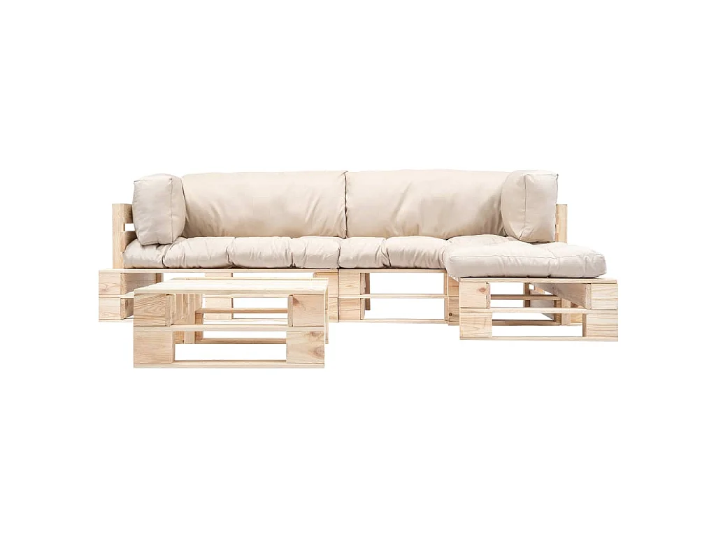 Muebles de palets de jardín con cojines arena 4 piezas madera