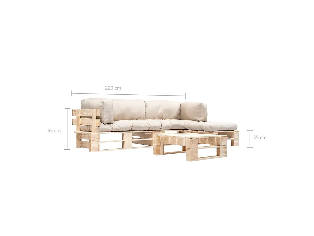 Muebles de palets de jardín con cojines arena 4 piezas madera