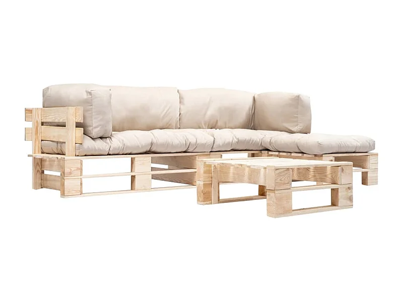 Divani da Giardino su Pallet 4 pz Cuscini Sabbia in Legno