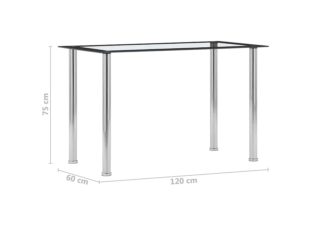 Table à manger Noir et transparent 120x60x75 cm Verre trempé