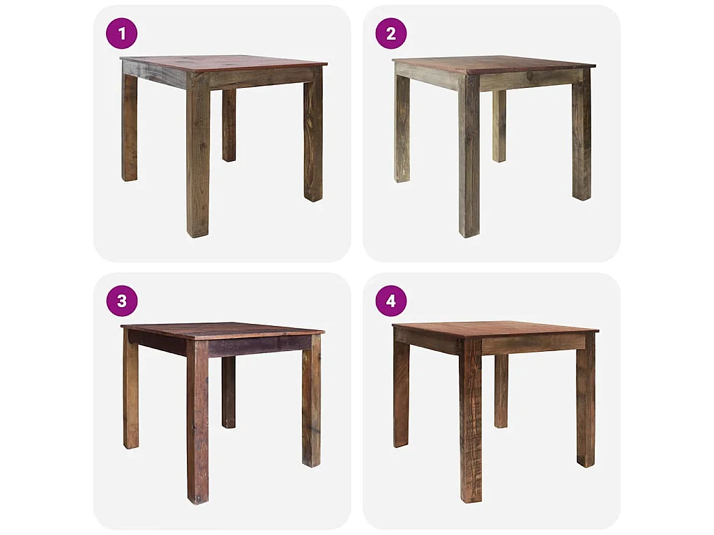 Mesa de comedor de madera reciclada mixta 82x80x76 cm