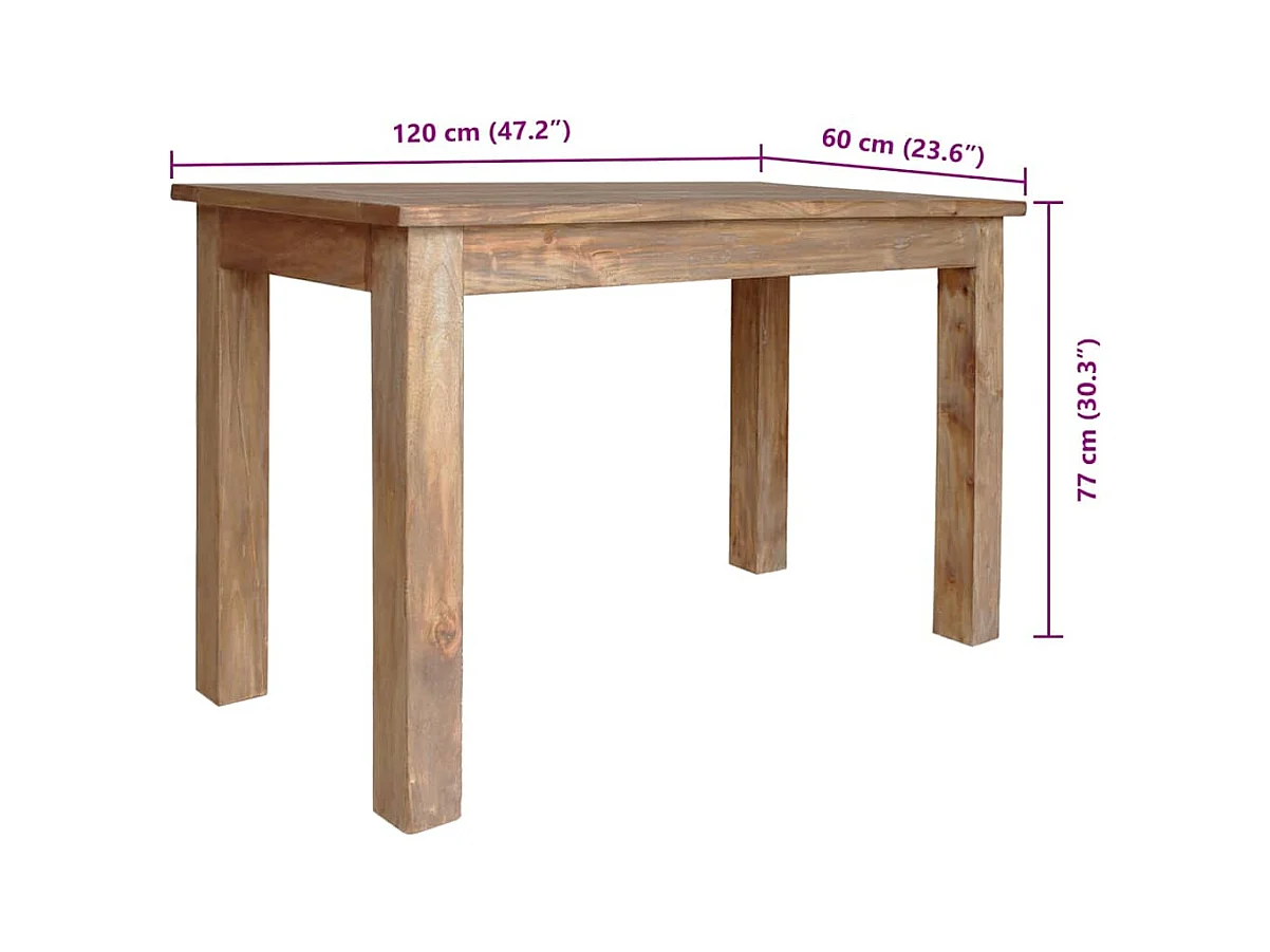 Table à manger bois d'acajou massif 120x60x77 cm