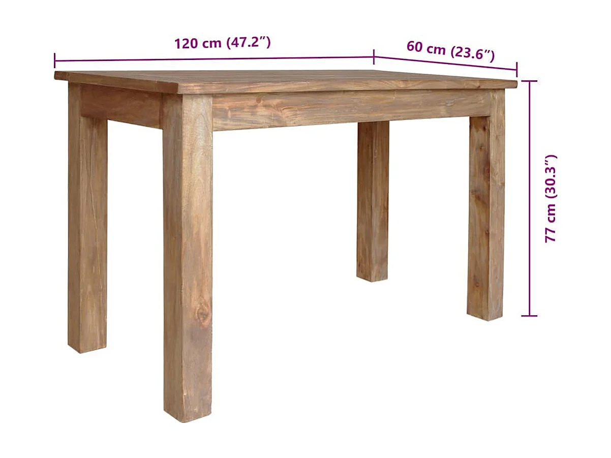 Mesa de comedor de madera maciza de caoba 120x60x77 cm