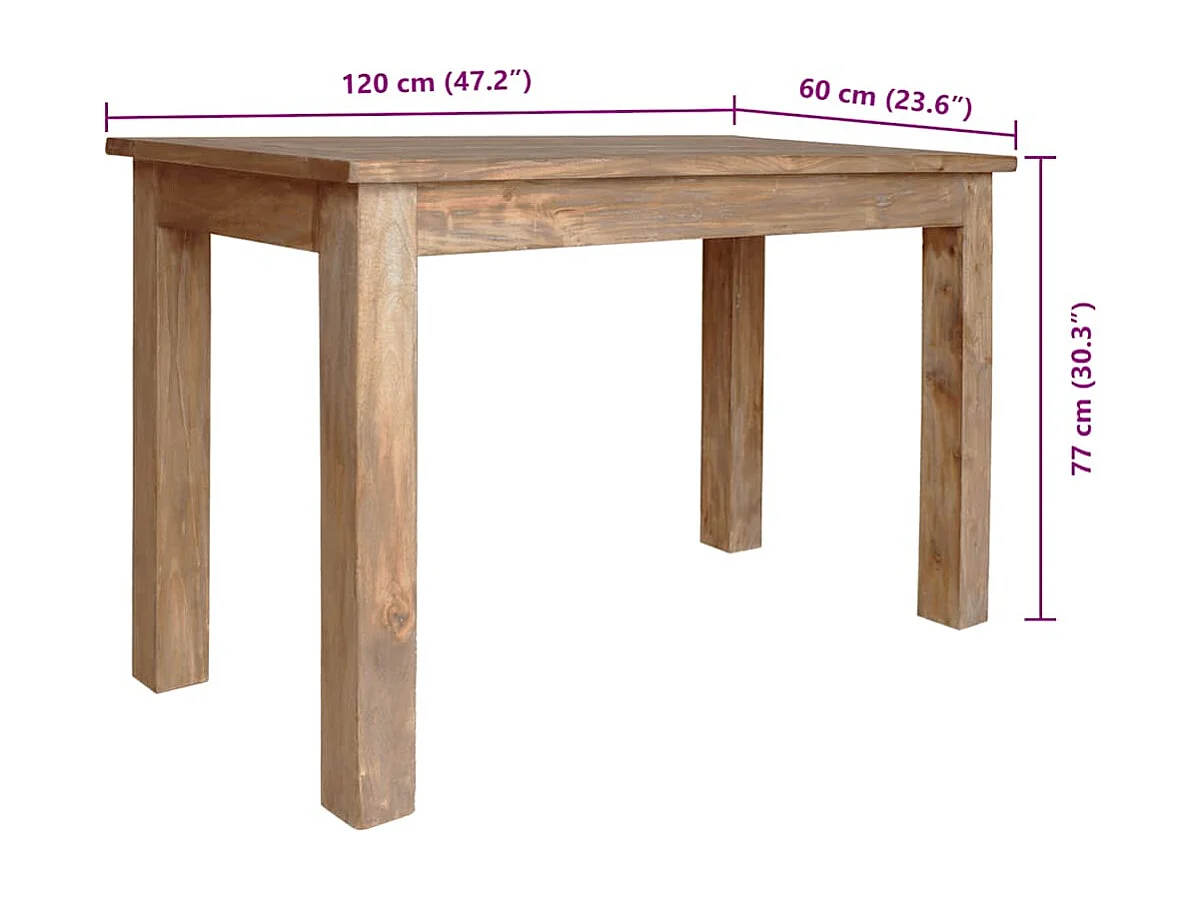 Mesa de comedor de madera maciza de caoba 120x60x77 cm