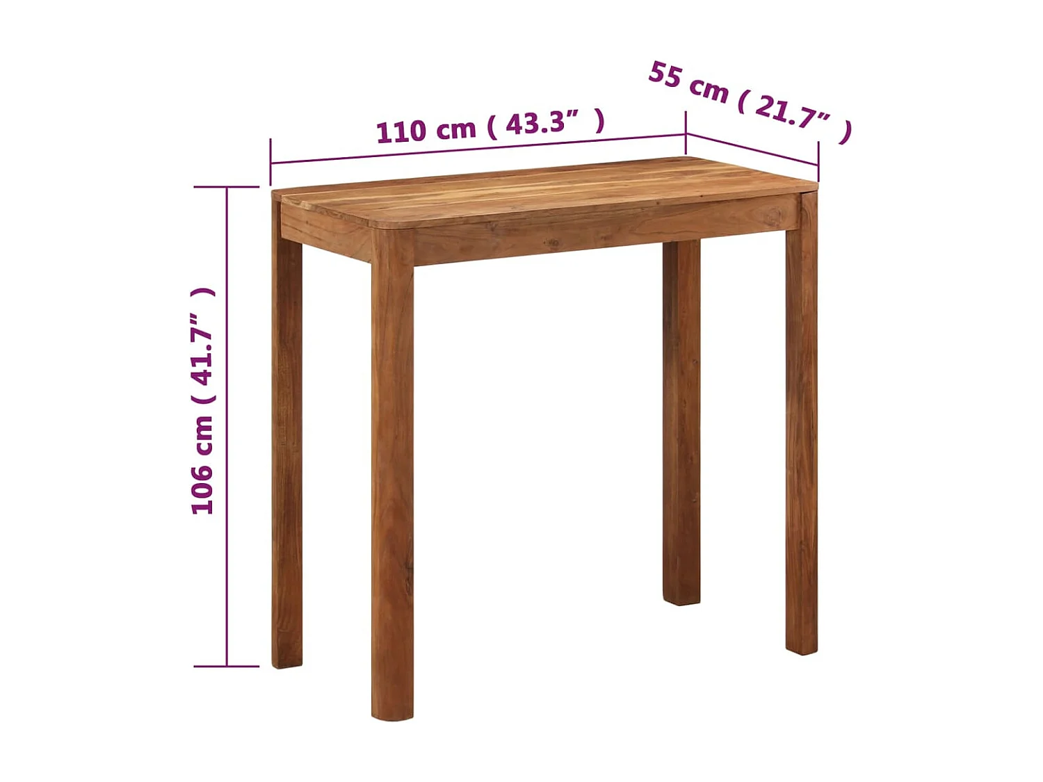 Table de bar bois massif d'acacia et finition miel 110x55x106cm