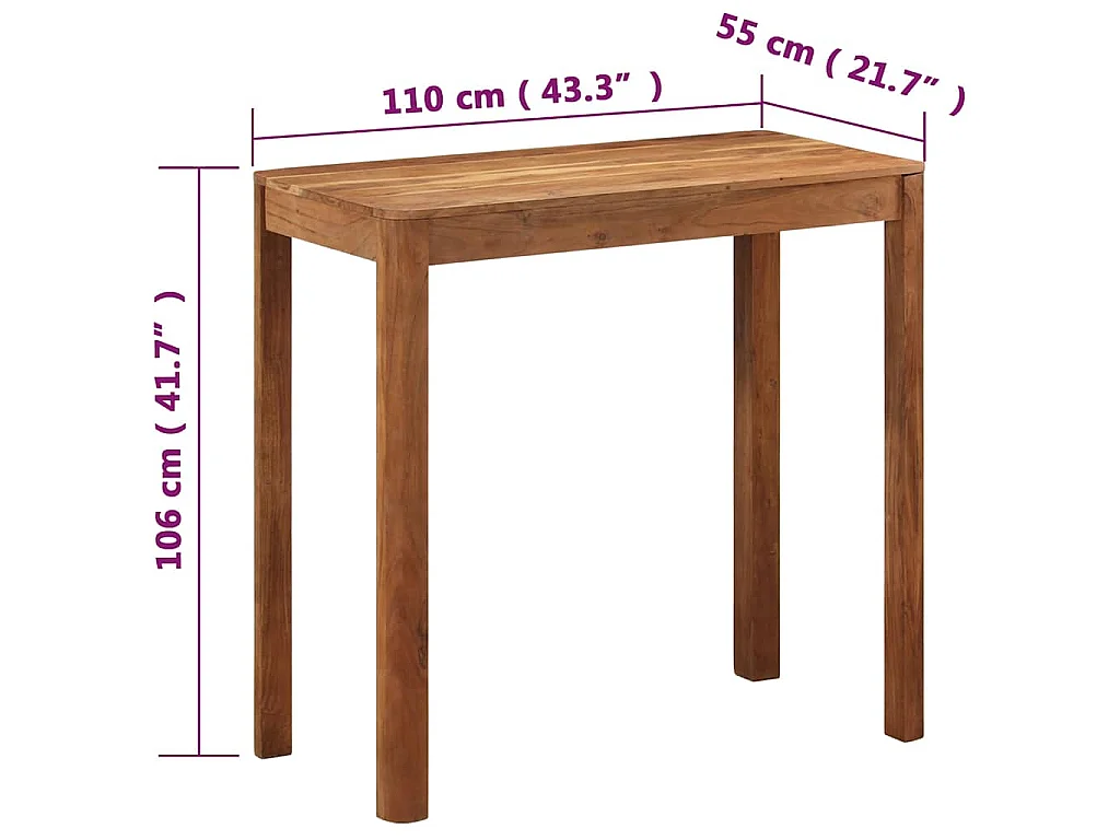 Table de bar bois massif d'acacia et finition miel 110x55x106cm