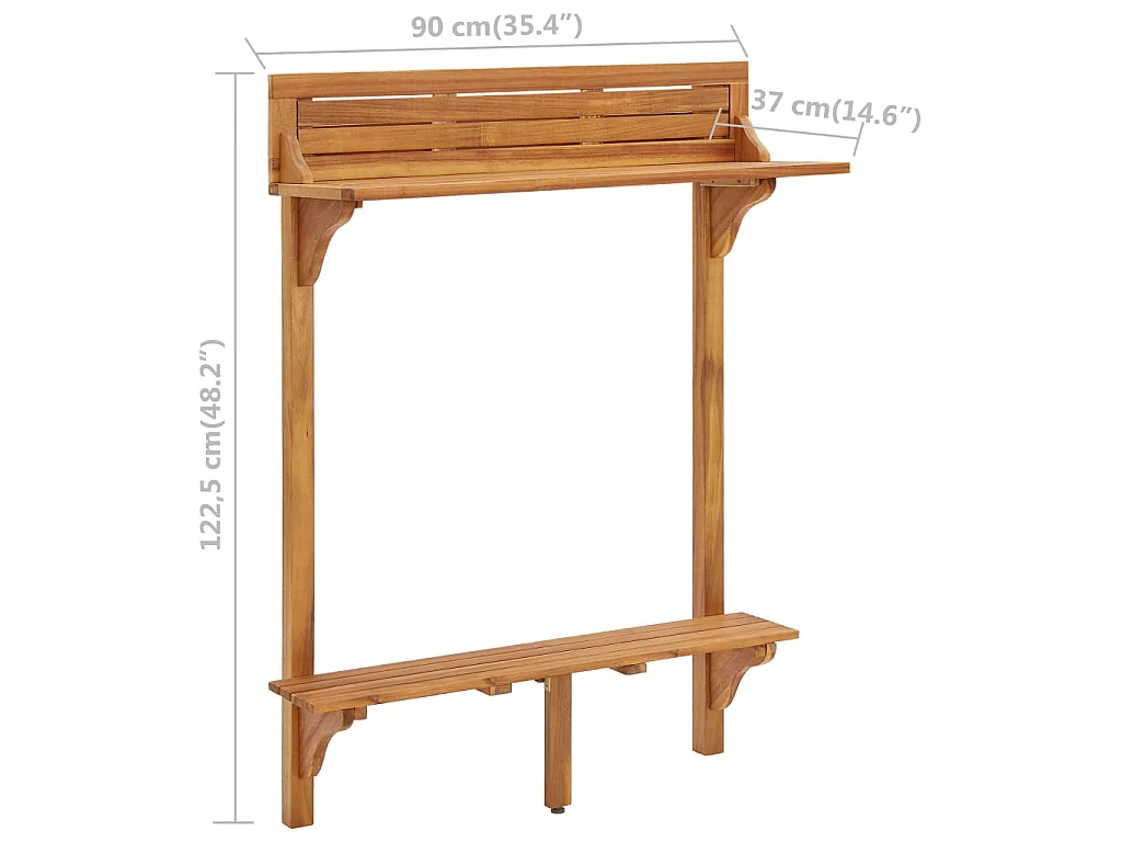 Table de bar de balcon 90x37x122,5 cm Bois d'acacia massif