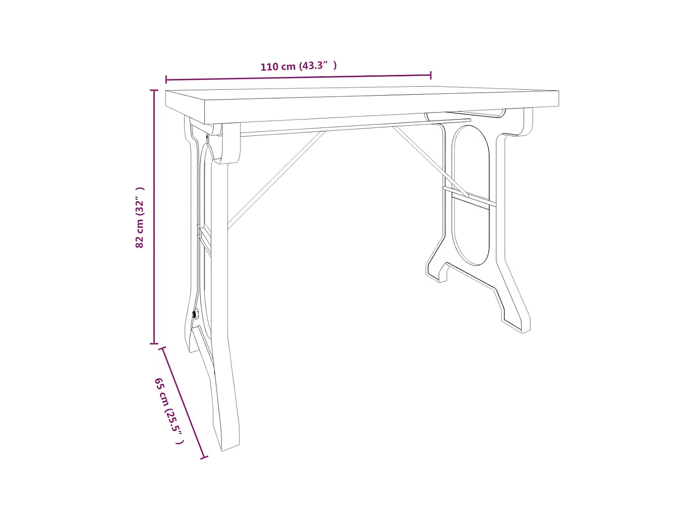 Esstisch 110x65x82 cm Massivholz Tanne und Eisen