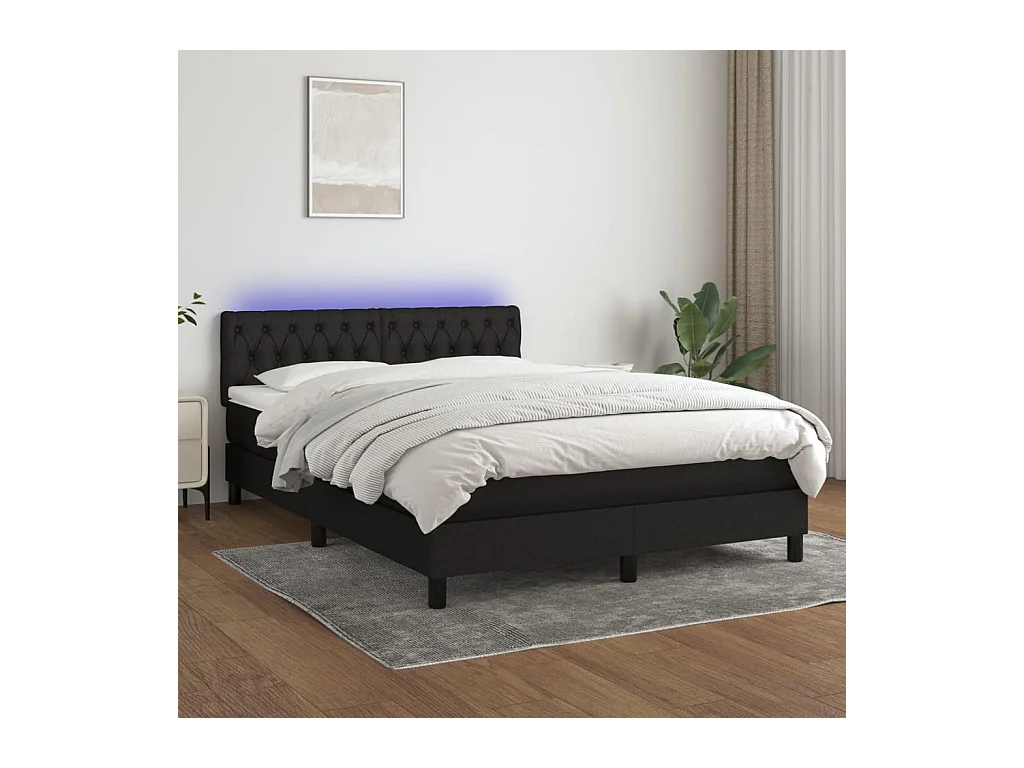 Sommier à lattes de lit avec matelas LED Noir 140x190 cm Tissu