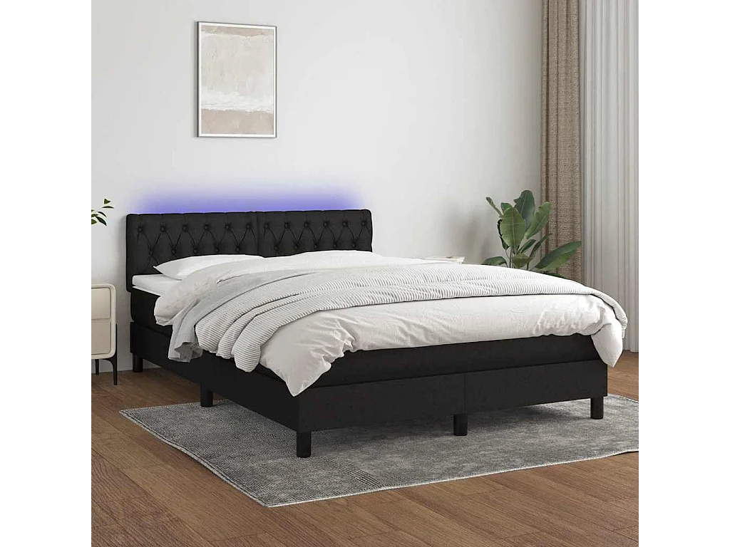 Boxspringbett mit Matratze & LED Schwarz 140x190 cm Stoff