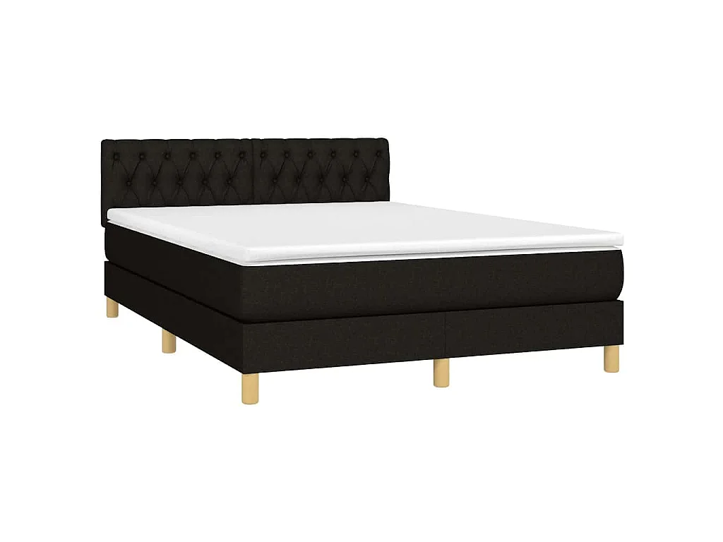 Sommier à lattes de lit avec matelas LED Noir 140x190 cm Tissu