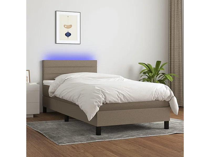 Cama box spring + colchão/LED 90x200cm tecido cinza-acastanhado