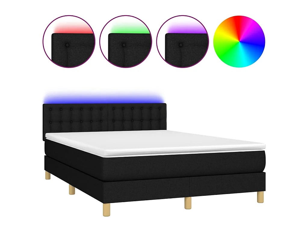 Oświetlana Łóżko Kontynentalne z Materacem LED Czarny 140x190 cm Tkanina