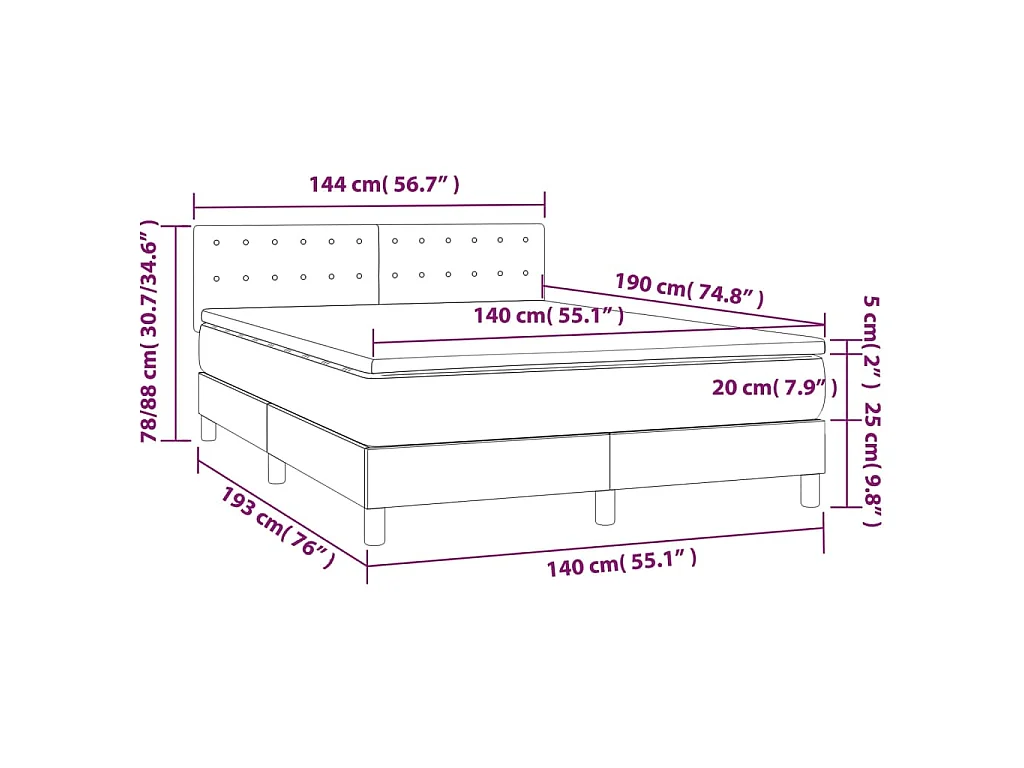 Oświetlana Łóżko Kontynentalne z Materacem LED Czarny 140x190 cm Tkanina
