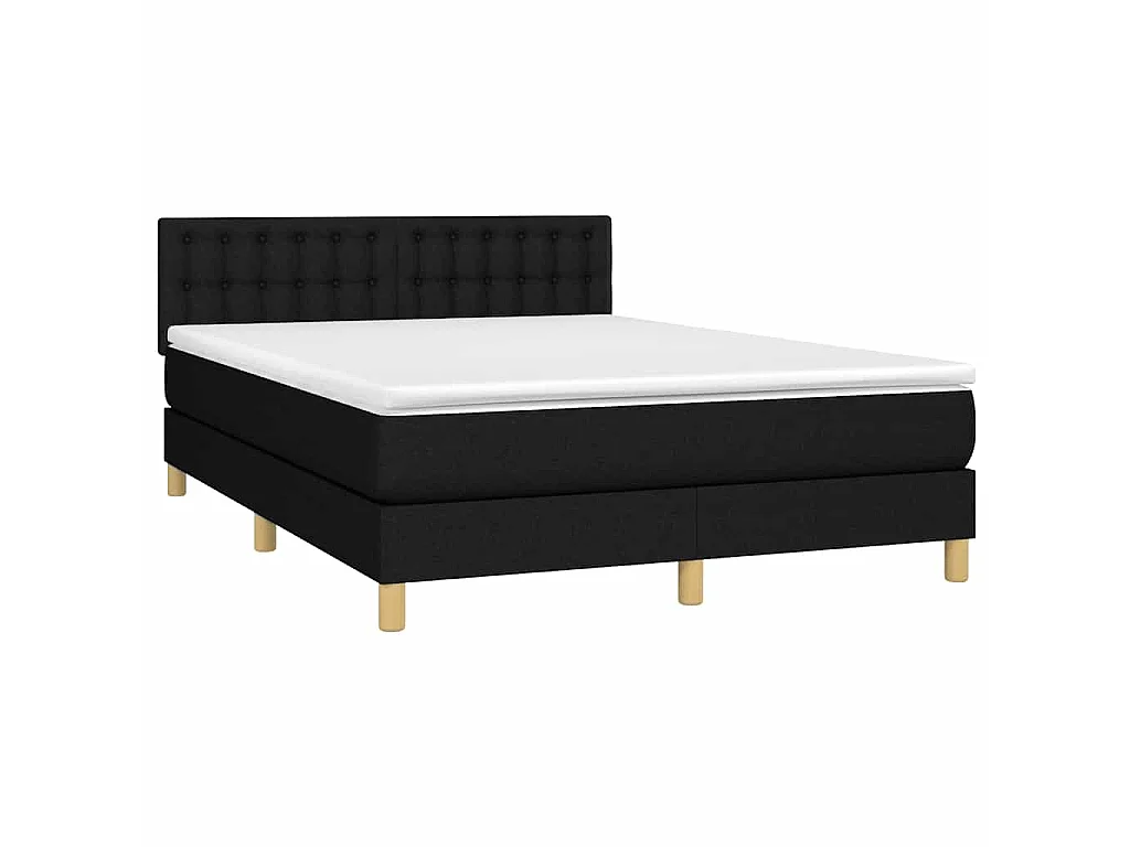 Sommier à lattes de lit avec matelas LED Noir 140x190 cm Tissu