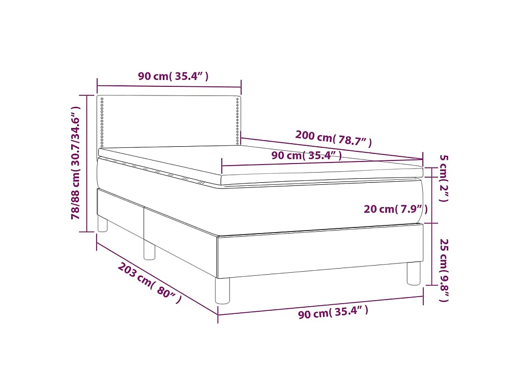 Boxspringbett mit Matratze & LED Taupe 90x200 cm Stoff