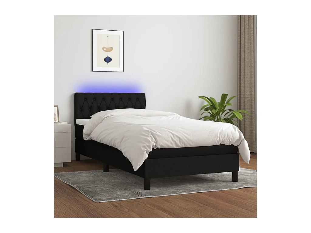 Boxspringbett mit Matratze & LED Schwarz 90x200 cm Stoff