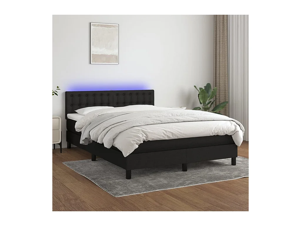 Sommier à lattes de lit avec matelas LED Noir 140x190 cm Tissu