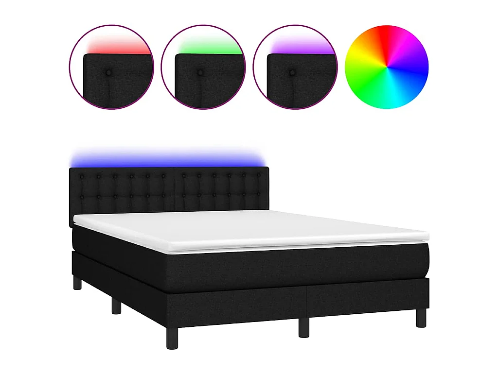 Sommier à lattes de lit avec matelas LED Noir 140x190 cm Tissu