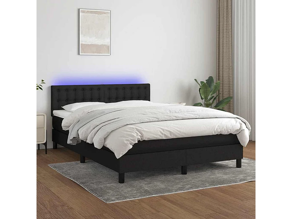 Sommier à lattes de lit avec matelas LED Noir 140x190 cm Tissu