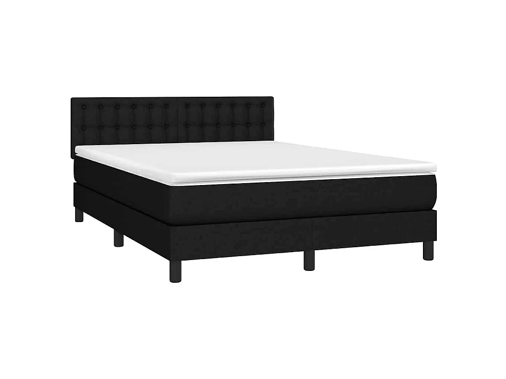 Sommier à lattes de lit avec matelas LED Noir 140x190 cm Tissu