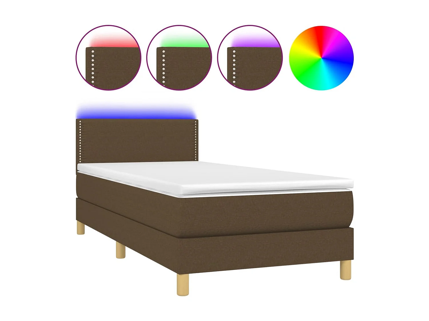 Letto a Molle Materasso e LED Marrone Scuro 90x190cm in Tessuto