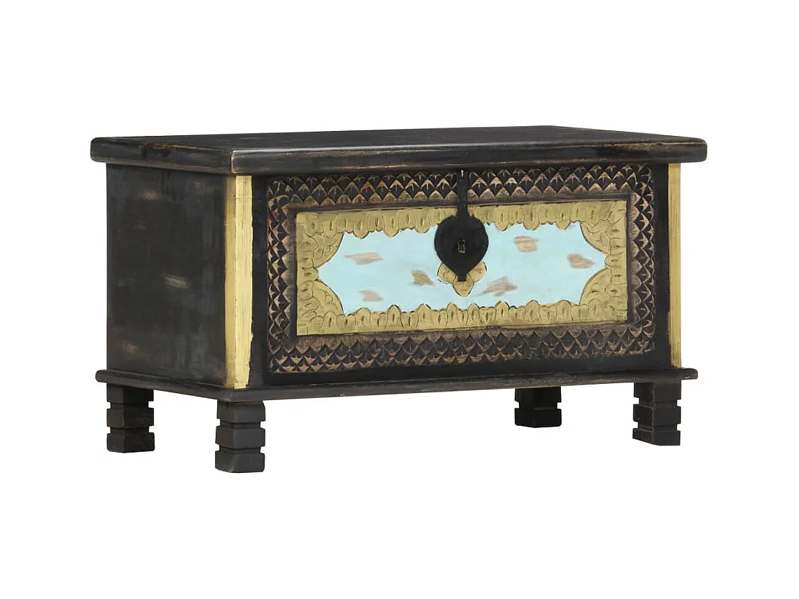 Coffre de rangement Noir 80x40x45 cm Bois de manguier massif
