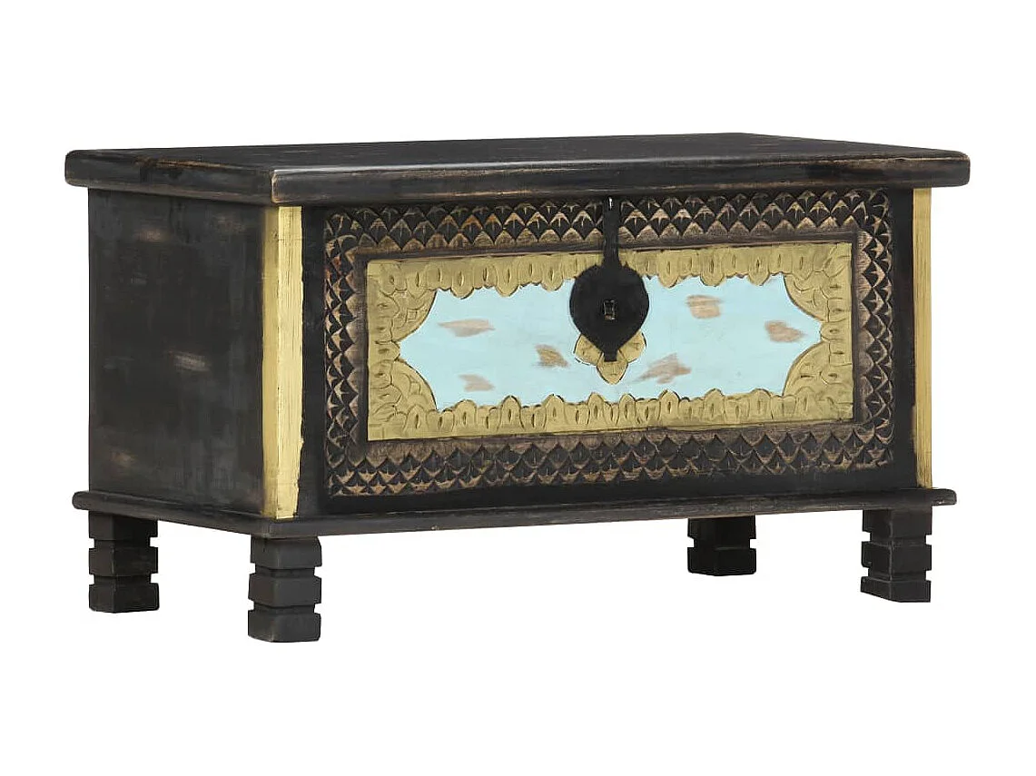 Coffre de rangement Noir 80x40x45 cm Bois de manguier massif