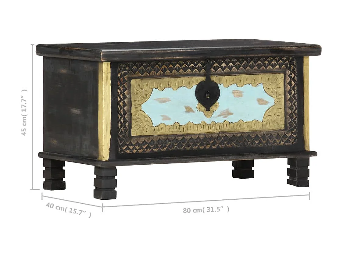 Coffre de rangement Noir 80x40x45 cm Bois de manguier massif