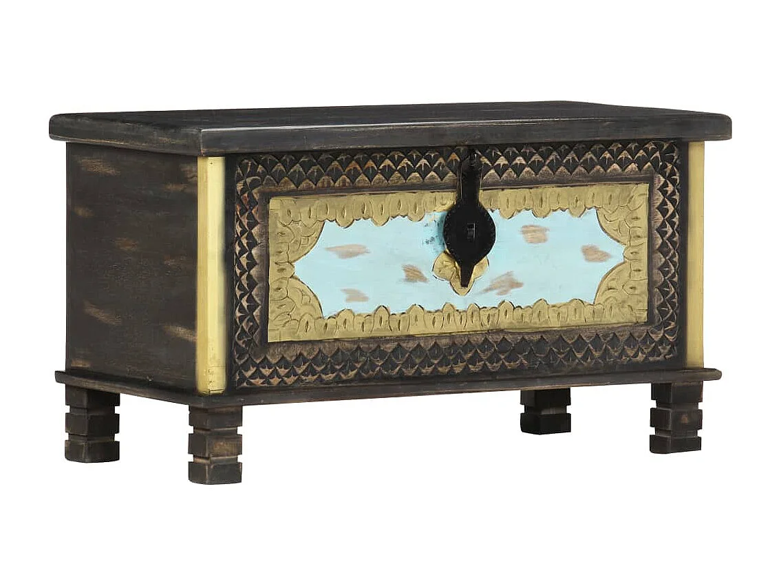 Coffre de rangement Noir 80x40x45 cm Bois de manguier massif